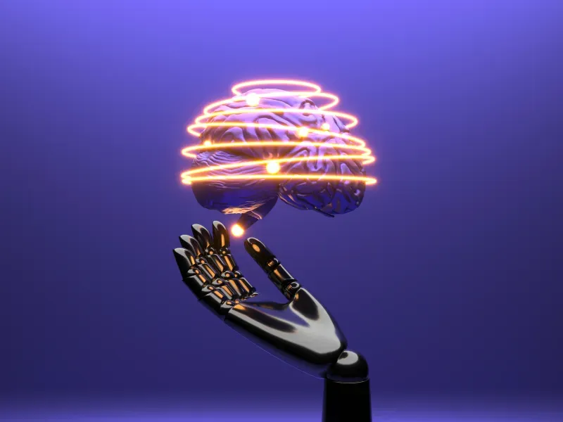Imagen del brazo robotico levantando un cerebro