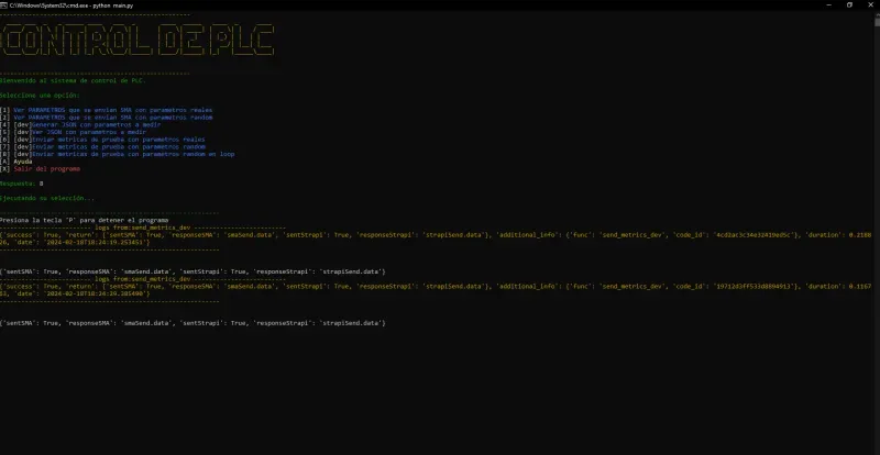 Ejecución exitosa del envío de datos aleatorios en loop