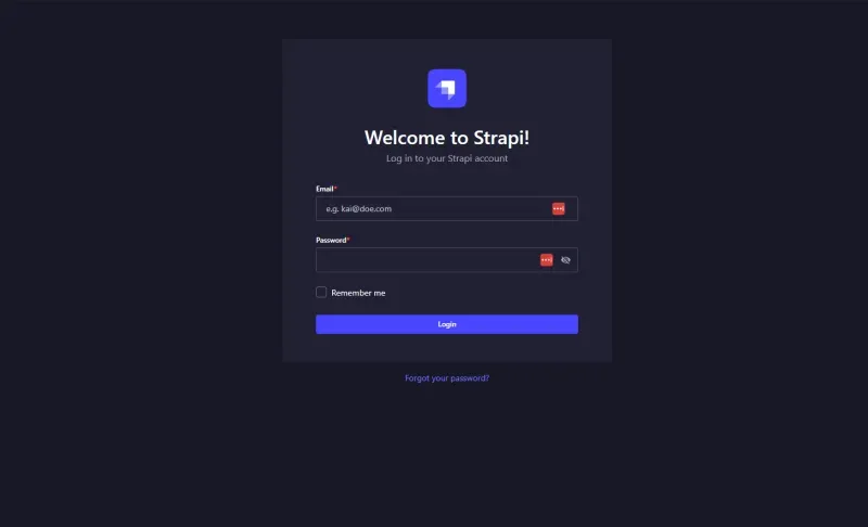 Login de la plataforma de sistema de gestión de contenido Strapi